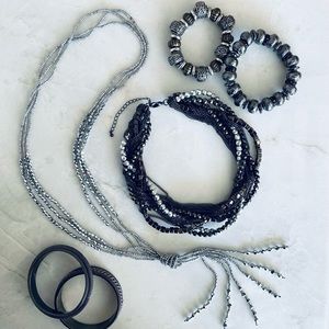 Iridescent Silver & Black Bead, Mesh Chain Jewelry Set
